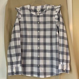 J. Crew cotton button down blouse with ruffle detail on shoulders